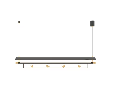 Sleek Black Gold Linear Hanging Chandelier With Long Bar Design And Metal Accents 3d model