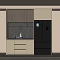 Modern Wine Cabinet Design With Wooden Panels White Drawers Black Countertop And LED Lighting