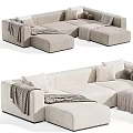 Modern Modular Sectional Sofa With Pillows And Throw Blankets In Neutral Tones For Living Room