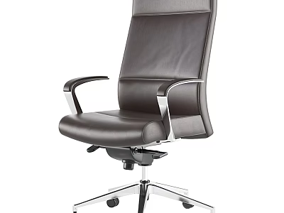Modern Brown Leather Office Chair With High Back And Metal Armrests Swivel Base 3d model
