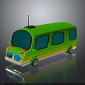 Kids Colorful Green Toy Bus With Yellow Stripes And Blue Windows