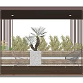 Modern Pergola With Vertical Slats And Wire Chairs Surrounded By Palm Trees And Greenery