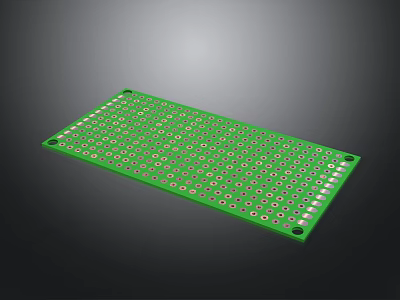 Green Printed Circuit Board For Electronic Devices With Holes And Components 3d model