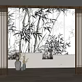 New Chinese-style Roller Bamboo Ink Painting Gauze Curtain Partition 3d model