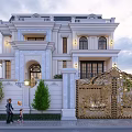 Elegant Detached Villa With White Exterior Golden Gate And Classic Design
