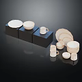 Modern Minimalist Ceramic Tableware Set With Stacked Plates Bowls And Cups