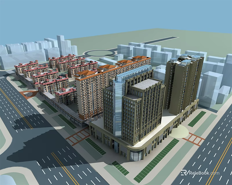 Modern High Rise Residential Buildings in Urban Area With Surrounding Roads And Infrastructure 3d model 