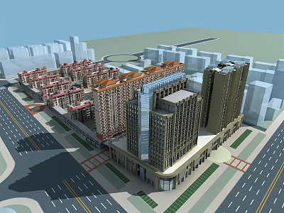Modern High Rise Residential Buildings in Urban Area With Surrounding Roads And Infrastructure 3d model