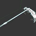 Scythe Weapon With Red Handle Silver Blade And Decorative Metal Design