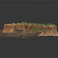 Modern Cliffside Scene With Ancient Ruins Stone Blocks And Green Vegetation
