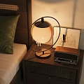 Bedside Table With Round Table Lamp Vintage Radio And Decorative