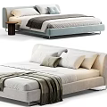 Modern Double Bed Design With Light Blue Headboard White Pillows And Gray Blanket