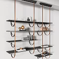 Elegant Modern Bookcase With Black Shelves Copper Brackets Books And Decorative Items