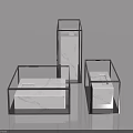 Modern Decorative Ornament Display Set With Black Frames And White Marble Surfaces