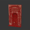 Classical Architectural Model Showcasing Arched Wooden Doorway With Carved Stone Trim