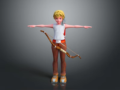 Blonde Boy With Bow And Quiver In White Tank Top Arms Outstretched Standing Pose 3d model