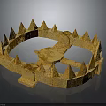 Ancient Golden Spiked Weapon With Circular Frame And Sharp Metal Spikes 3d model