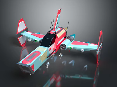 Colorful 3D Fighter Jet Render With Red Blue White Sleek Design And Detailed Wings Tail 3d model