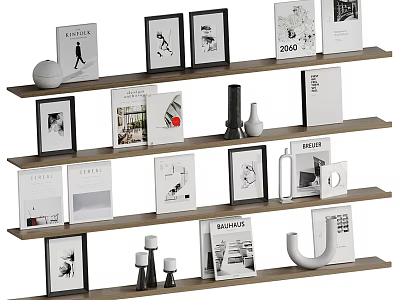 Modern Minimalist Wall Cabinets With Decorative Items Photo Frames And Books 3d model