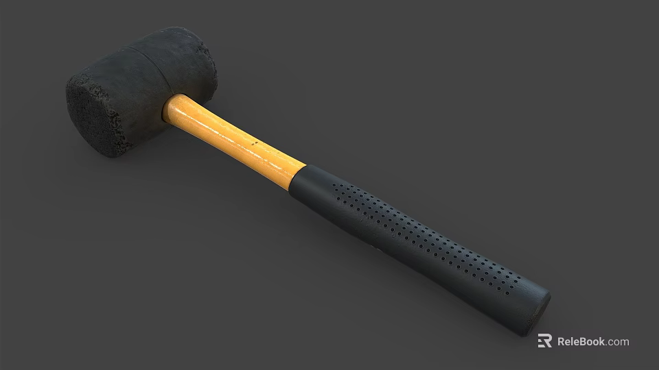 Durable Hardware Tool Hammer With Black Head Yellow And Black Perforated Handle 3d model 