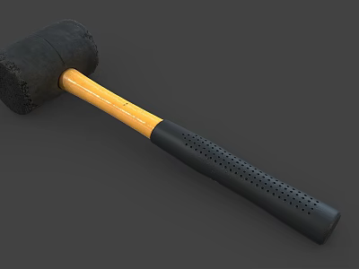 Durable Hardware Tool Hammer With Black Head Yellow And Black Perforated Handle 3d model