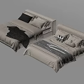 Two Modern Double Beds With Upholstered Headboards Soft Pillows And Blankets 3d model