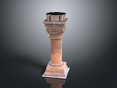 Classical Stone Column With Intricate Carved Decorations Ornate Base And Top Recessed Design 3d model