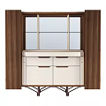 Modern Decorative Cabinet With Wooden Panels White Drawers And Glass Shelves