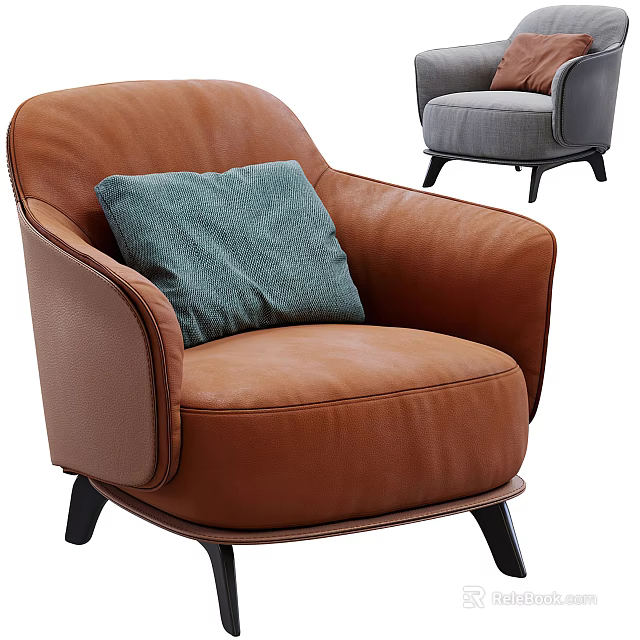 Elegant Modern Brown Armchair With Green Cushion And Black Legs Design 3d model 
