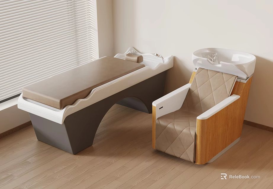 Elegant Beauty Salon Furniture With Massage Bed And Wooden Armchair 3d model 