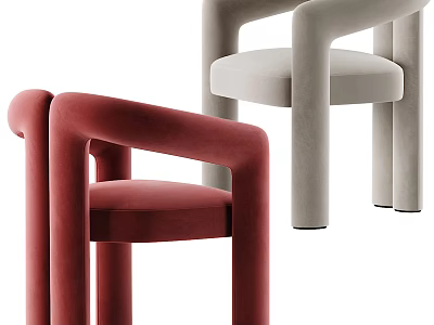 Modern Leisure Chairs Red And Light Gray Velvet Upholstered With Curved Armrests And Backrests 3d model
