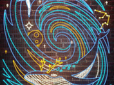 Whale Shaped Decorative Neon Light Strips With Blue Yellow Swirl And Star Patterns 3d model