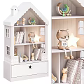 Pink And White House Shaped Bookshelves With Drawers Toys And Books