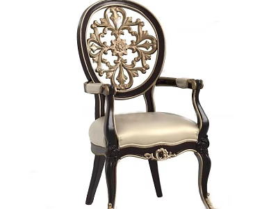 Classic European Style Dining Chair With Carved Floral Backrest Gold Accents And Light Upholstery 3d model