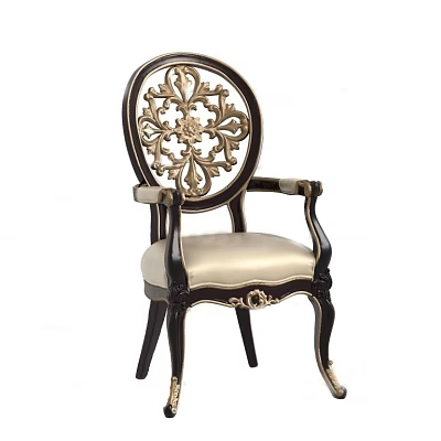Classic European Style Dining Chair With Carved Floral Backrest Gold Accents And Light Upholstery 3d model