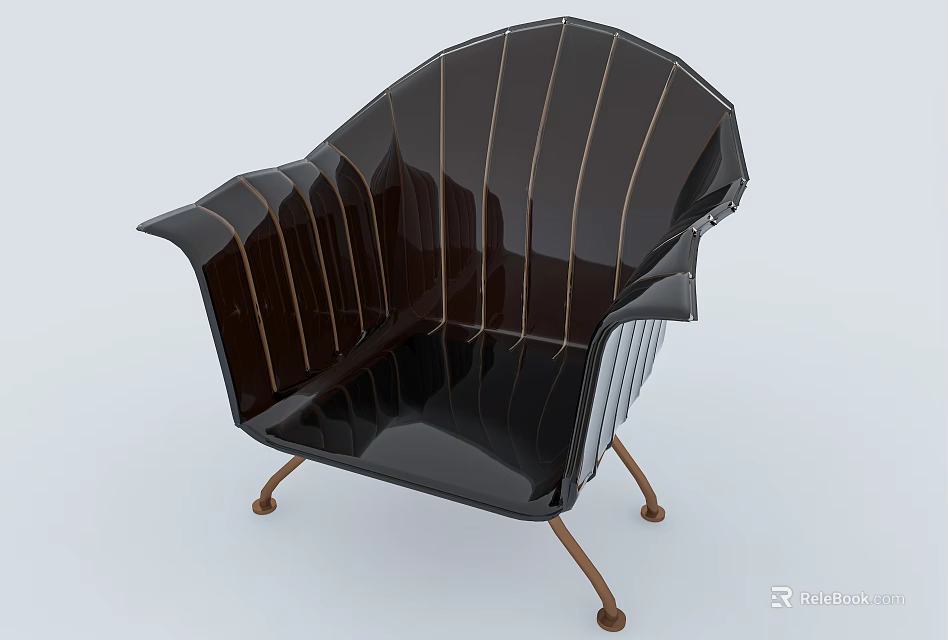 Stylish Black Striped Leisure Chair With Modern Design And Metal Legs 3d model 