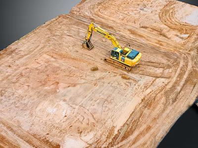 Industrial Factory Construction Site With Excavator Working On Muddy Construction Ground 3d model