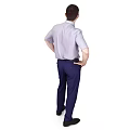 Man wearing light purple short-sleeve shirt gray tie dark blue pants with hands on hips