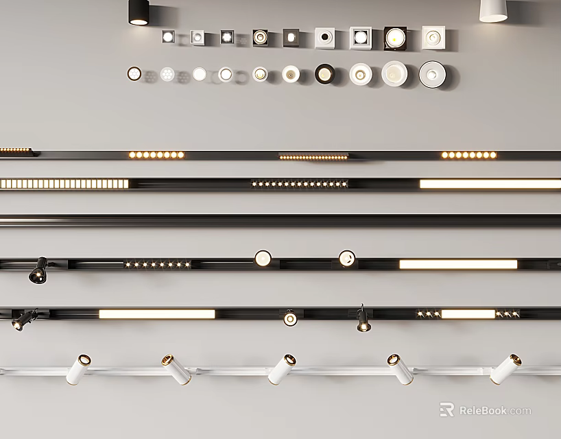 Modern Downlights And Spotlights In Black White Designs For Home Interior Lighting 3d model 