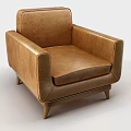 Single Sofa Brown Leather Upholstered with Armrests and Wooden Legs Modern Living Room Furniture