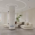 Modern Beauty Hair Salon Interior Featuring Elegant Marble Column Comfortable Sofa And Green Plants