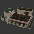 Modern Architectural Building Model With Modular Structure Flat Roof And Large Glass Windows