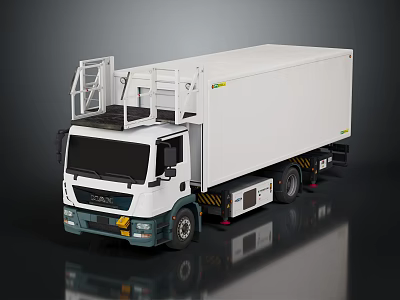 Modern White Refrigerated Truck With Freezer Compartment Top Ladder And Cab 3d model