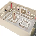 Elegant Jewelry Store Interior With Bright Lighting Display Counters Tile Flooring And Wall Posters 3d model