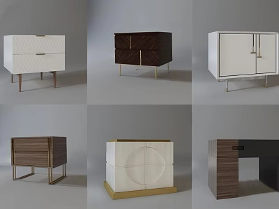 Modern Bedside Tables With Various Designs Wooden Metal And Storage Solutions 3d model
