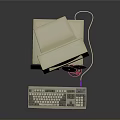 Vintage Electronic Appliances Setup With CRT Monitor Keyboard And Colorful Discs
