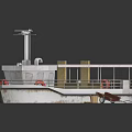 3D Rendered Ship With Roof Life Rings And Ramp