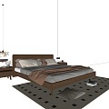 Quiet Antique Style Double Bed Solid Wood Double Bed Bedside Table Chandelier Carpet 3d model