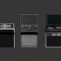Three Vintage Electronic Computing Machines With Display Screens And Keyboards