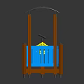 Kids Wooden Playground Equipment with Blue Railings Orange Frames Gray Roof and Colorful Decorations